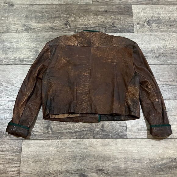 Vintage 70s German Trachten Embroidered Leather Jacket Size 46 Echts Leder Brown - Picture 11 of 13